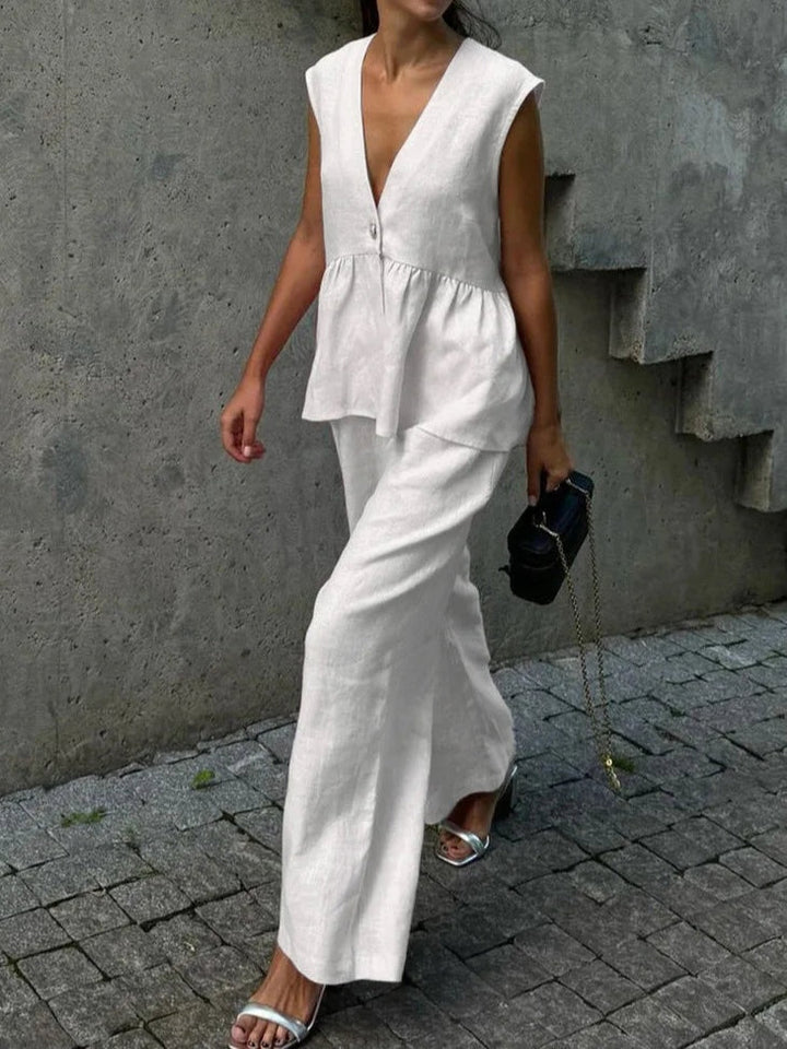 Lila V-Neck Ruffled Two-Piece Suit