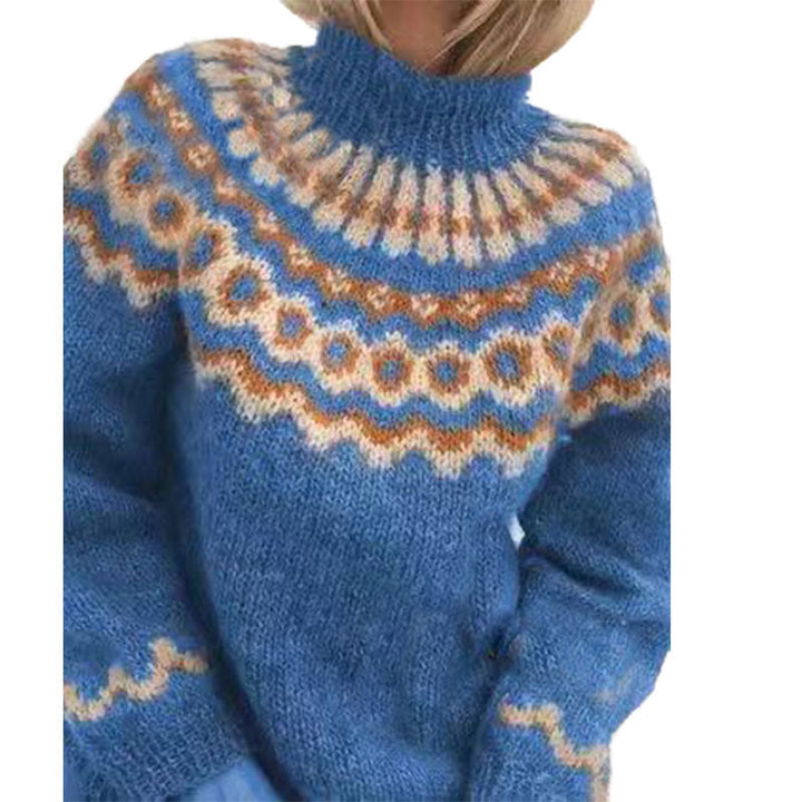 Women's Icelandic Pattern Sweater – Nordic High Neck Winter Pullover