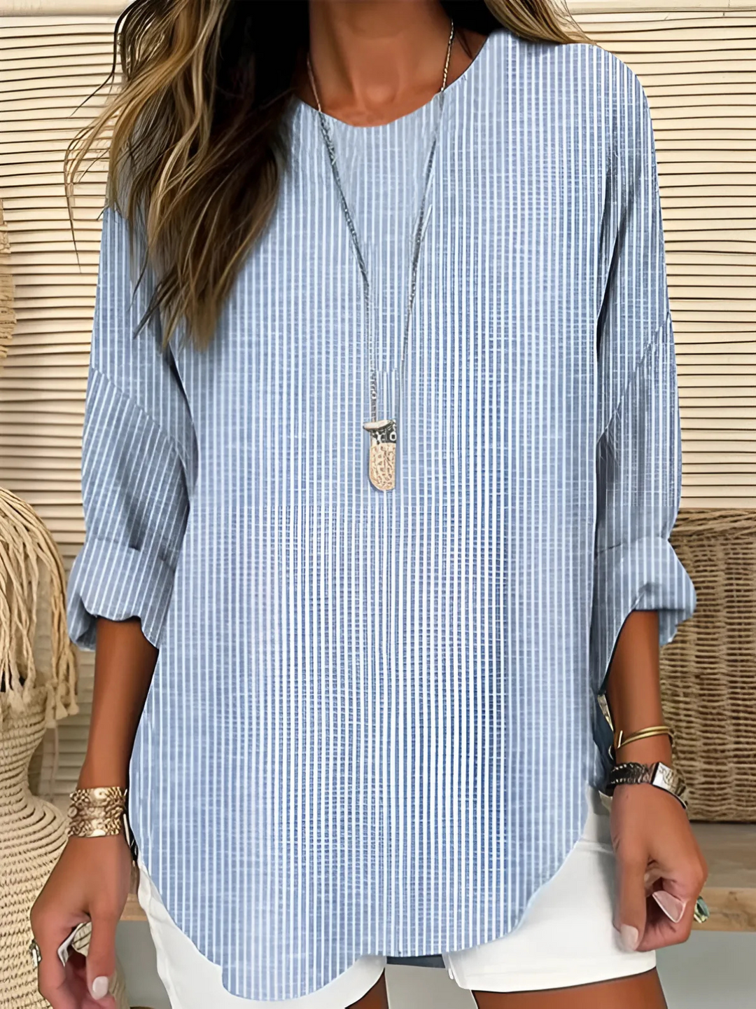 Verena | Vertical Stripe Blouse with Round Neck for Women