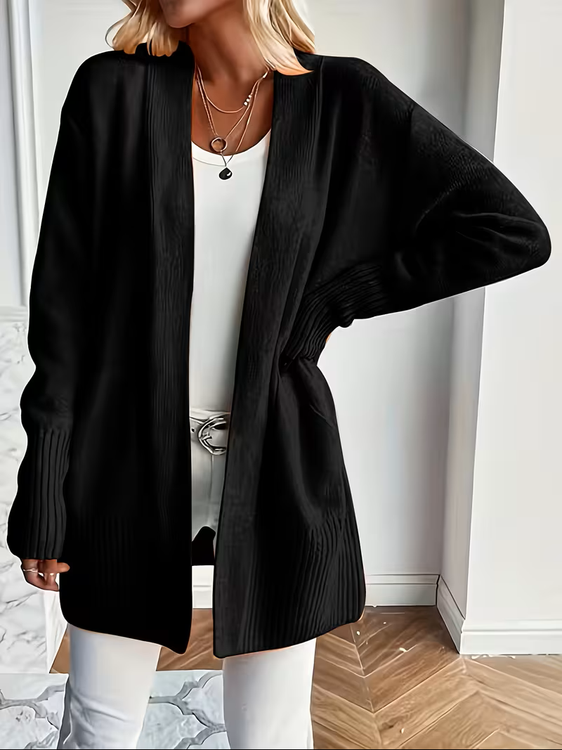Women's Open Front Cardigan Long Sleeve Ribbed Knit Pockets Casual