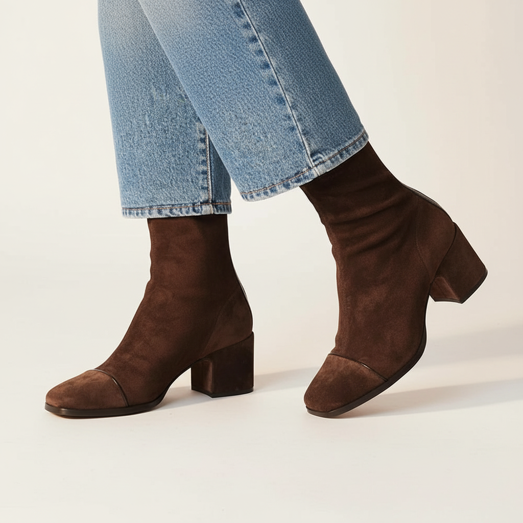 Lydia - Square Toe Suede Ankle Boots