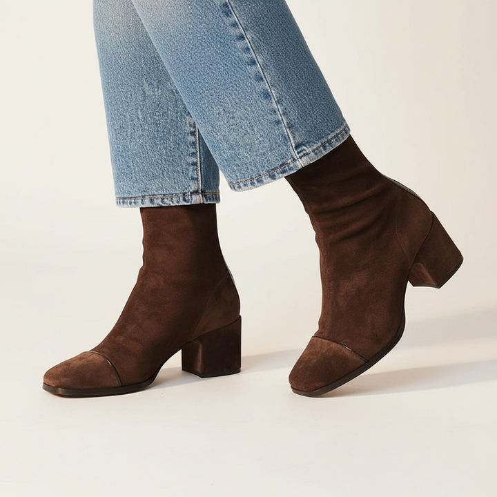 Lydia - Square Toe Suede Ankle Boots