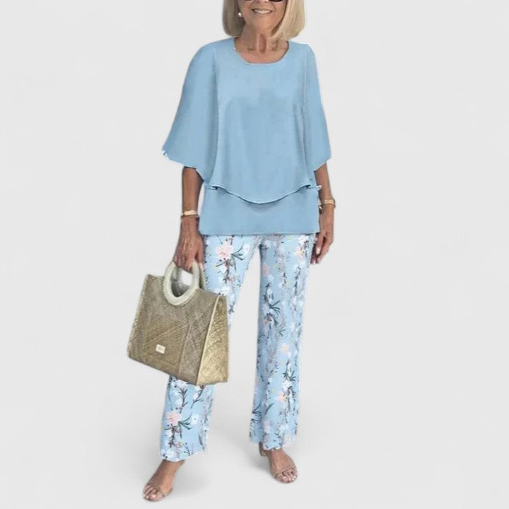 Suzette | Floral Cropped Wide Leg Two-Piece Set for Women