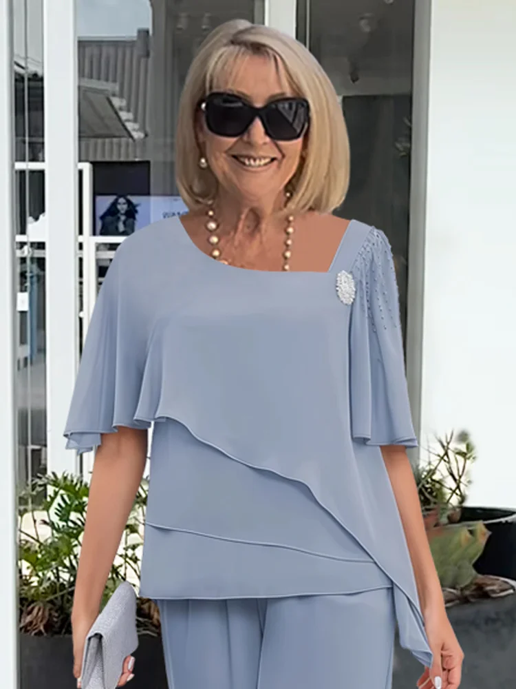 Arabel | Cropped Pant Set with Ruffled Short Sleeves for Women