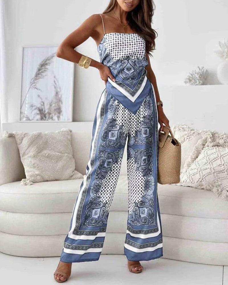 Lila Printed Lace-Up Vest & Pants Set