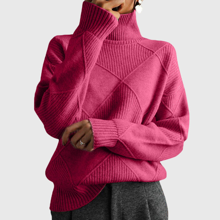 Angela | Women's Roll Neck Sweater with Diagonal Seam Detail