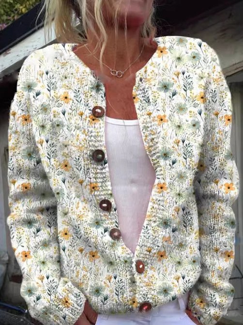 Women's Embroidered Floral Cardigan – Button Front Long Sleeve Knit Cardigan