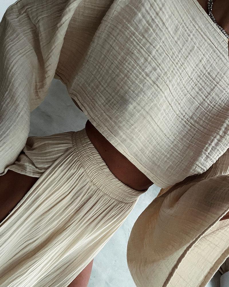 Lila Slit Cotton and Linen Two-Piece Set