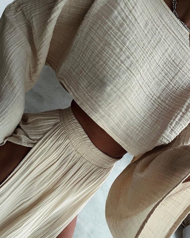 Lila Slit Cotton and Linen Two-Piece Set