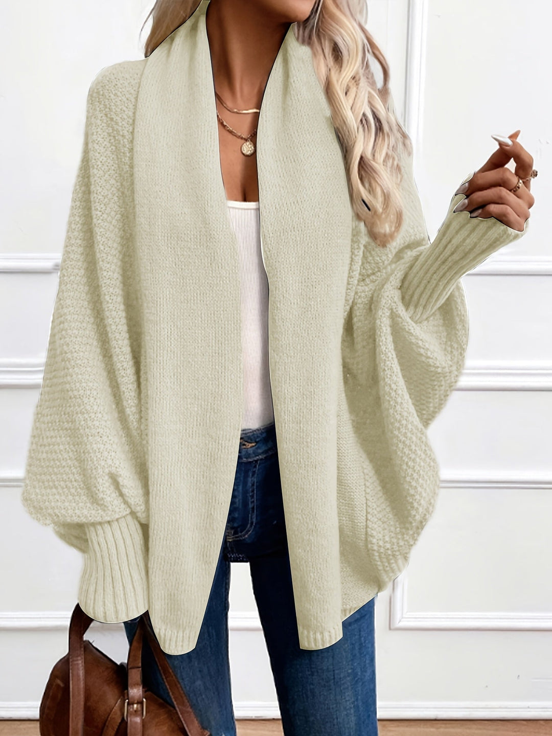 Women's Draped Shawl Collar Cardigan Open Front Batwing Sleeve Knit Sweater