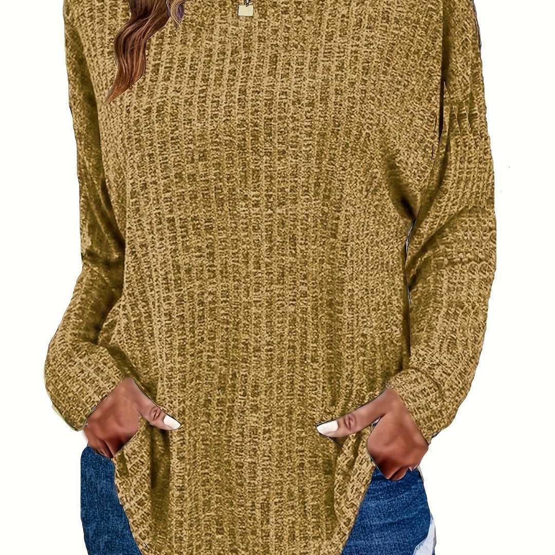 Marisol | Women's Waffle Knit Curved Hem Tunic Sweater