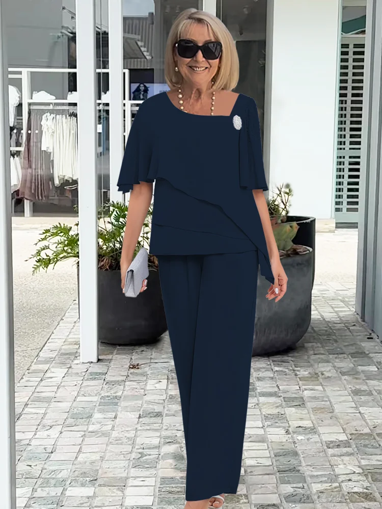 Arabel | Cropped Pant Set with Ruffled Short Sleeves for Women