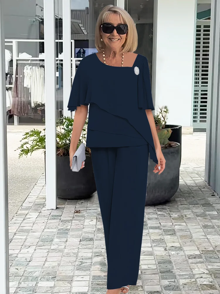Arabel | Cropped Pant Set with Ruffled Short Sleeves for Women