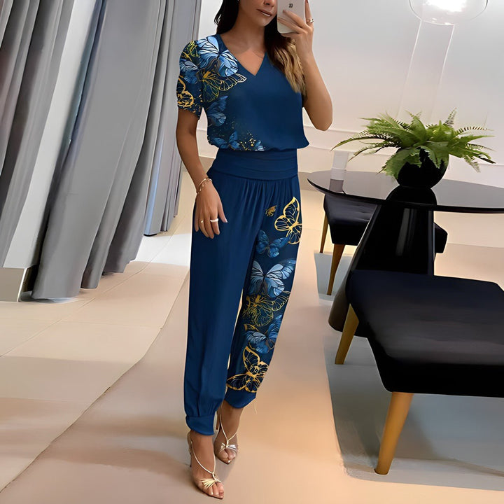 Alexandra | Pant Set with V-Neck and Short Sleeves for Women