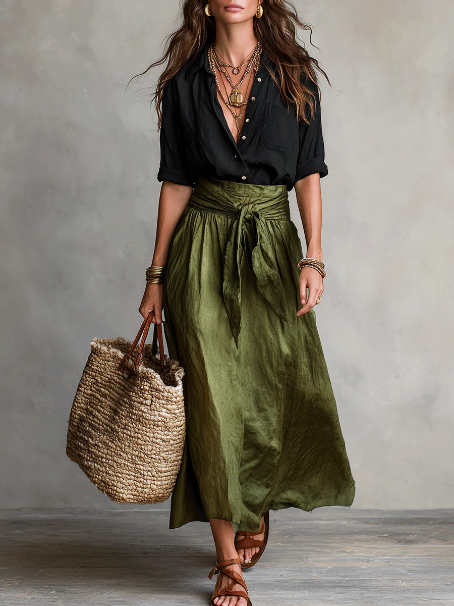 Anastasia | A-Line Midi Skirt Set with Buttons for Women