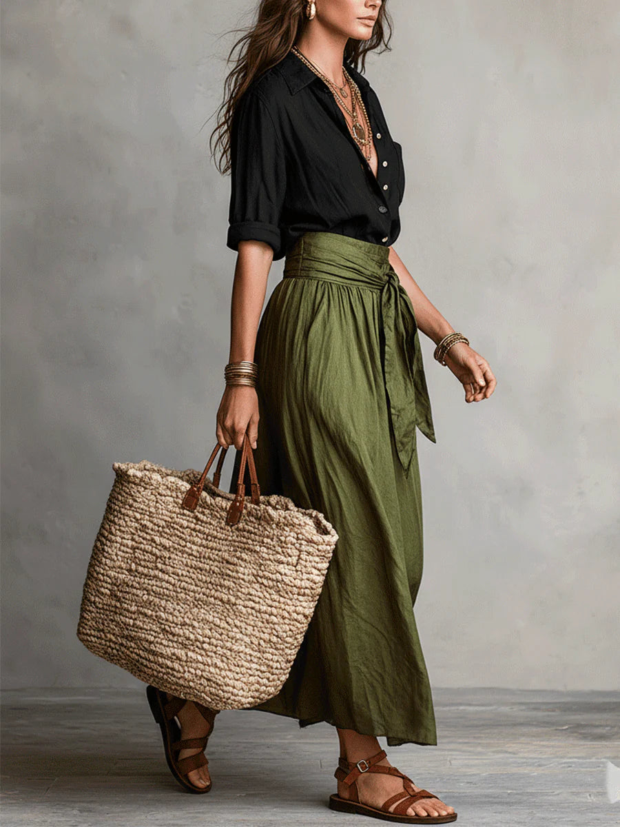 Anastasia | A-Line Midi Skirt Set with Buttons for Women