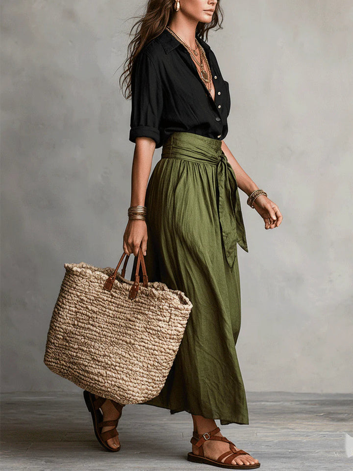 Anastasia | A-Line Midi Skirt Set with Buttons for Women