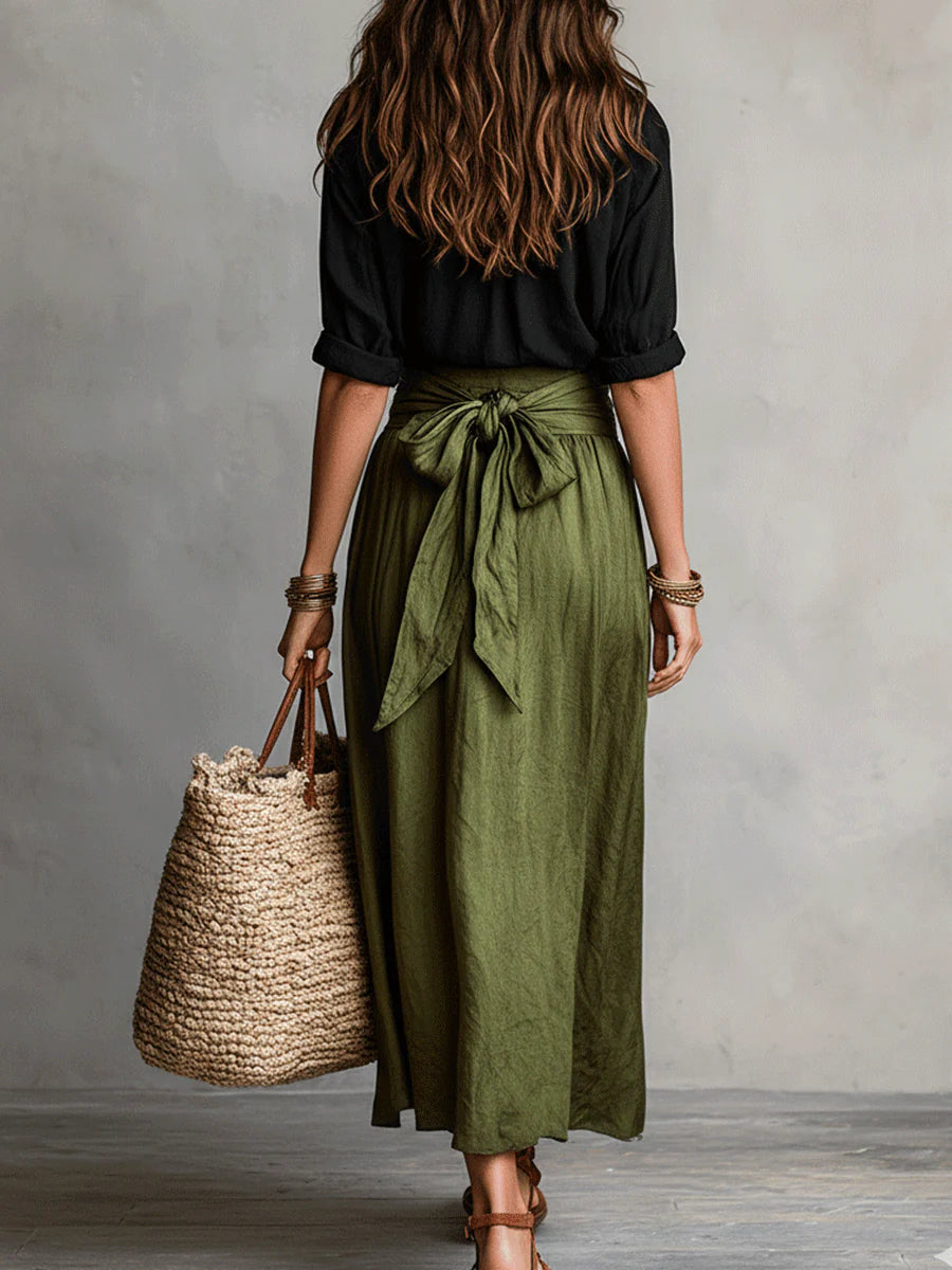 Anastasia | A-Line Midi Skirt Set with Buttons for Women