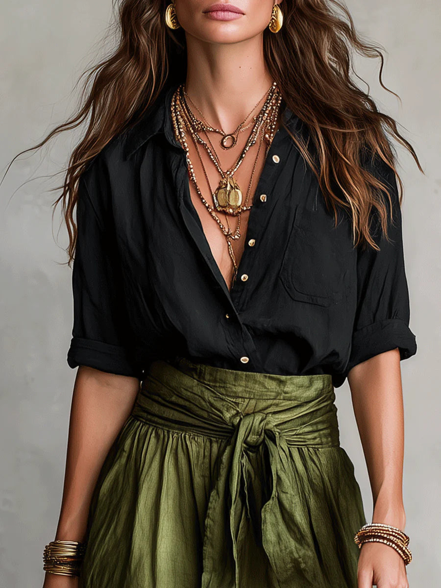 Anastasia | A-Line Midi Skirt Set with Buttons for Women
