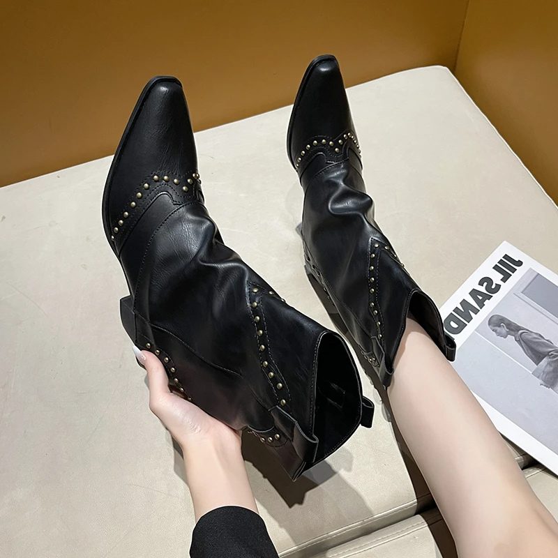 Angelica | Western Ankle Boots with Studs for Women