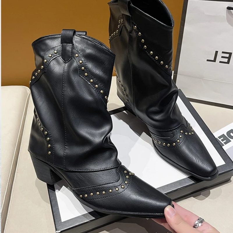 Angelica | Western Ankle Boots with Studs for Women
