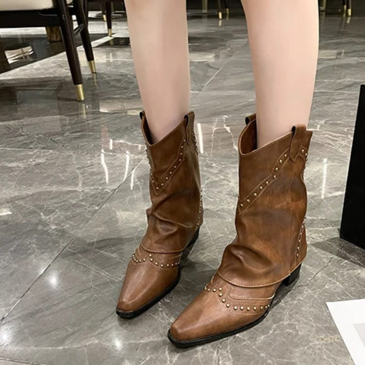 Angelica | Western Ankle Boots with Studs for Women