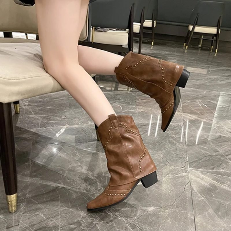Angelica | Western Ankle Boots with Studs for Women