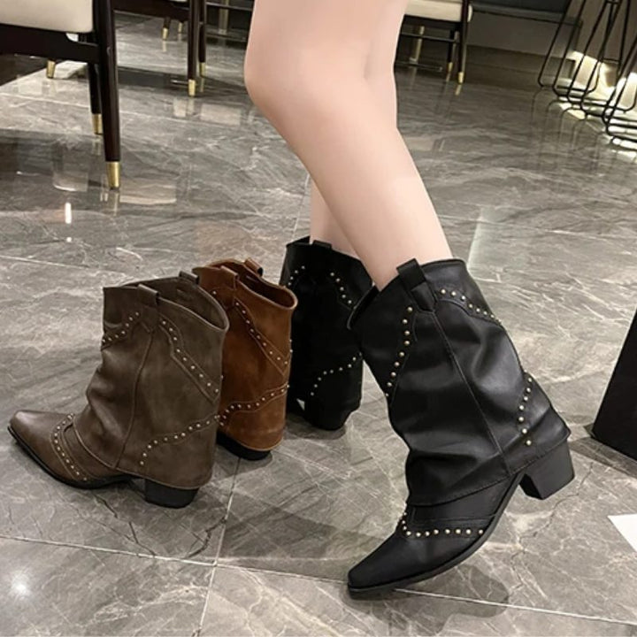 Angelica | Western Ankle Boots with Studs for Women
