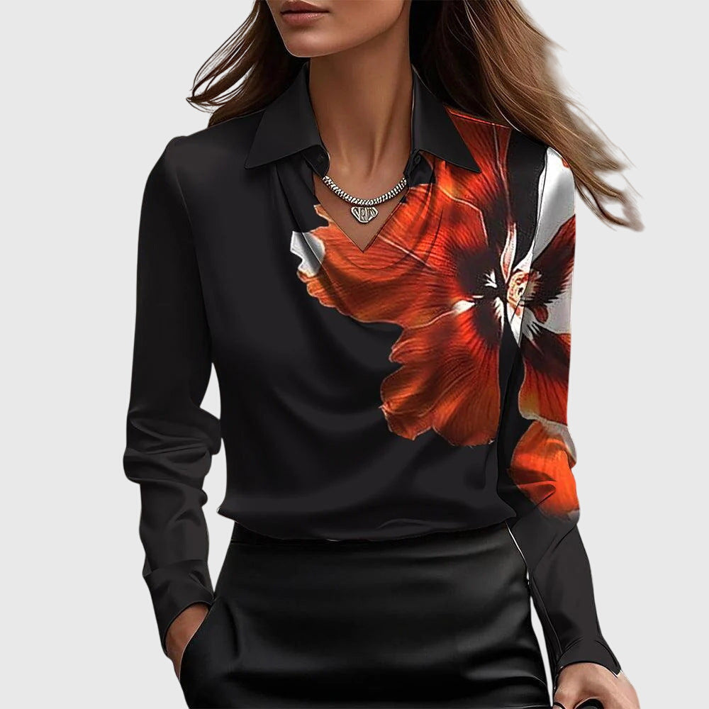 Flora | Cowl Neck Long Sleeve Satin Blouse for Women