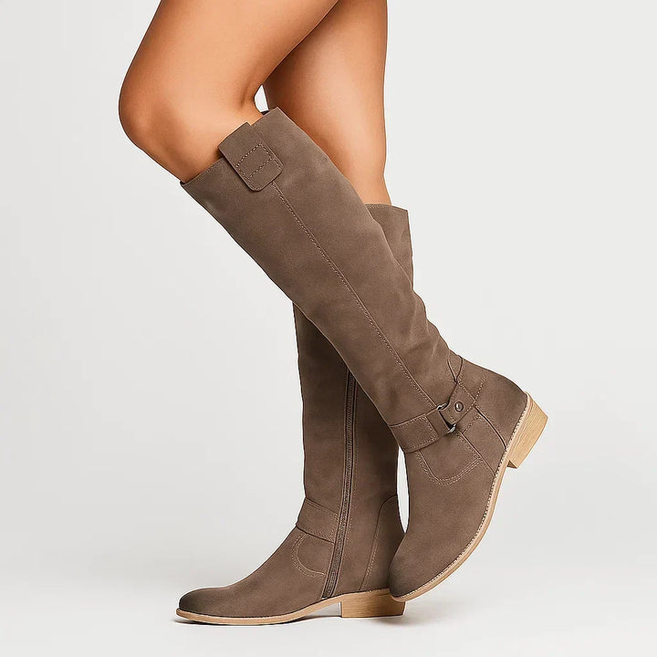 Women's Knee-High Suede Boots Block Heel Casual Footwear