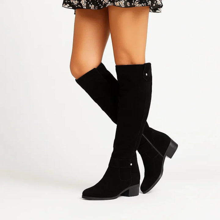 Women's Knee-High Suede Boots Block Heel Casual Footwear