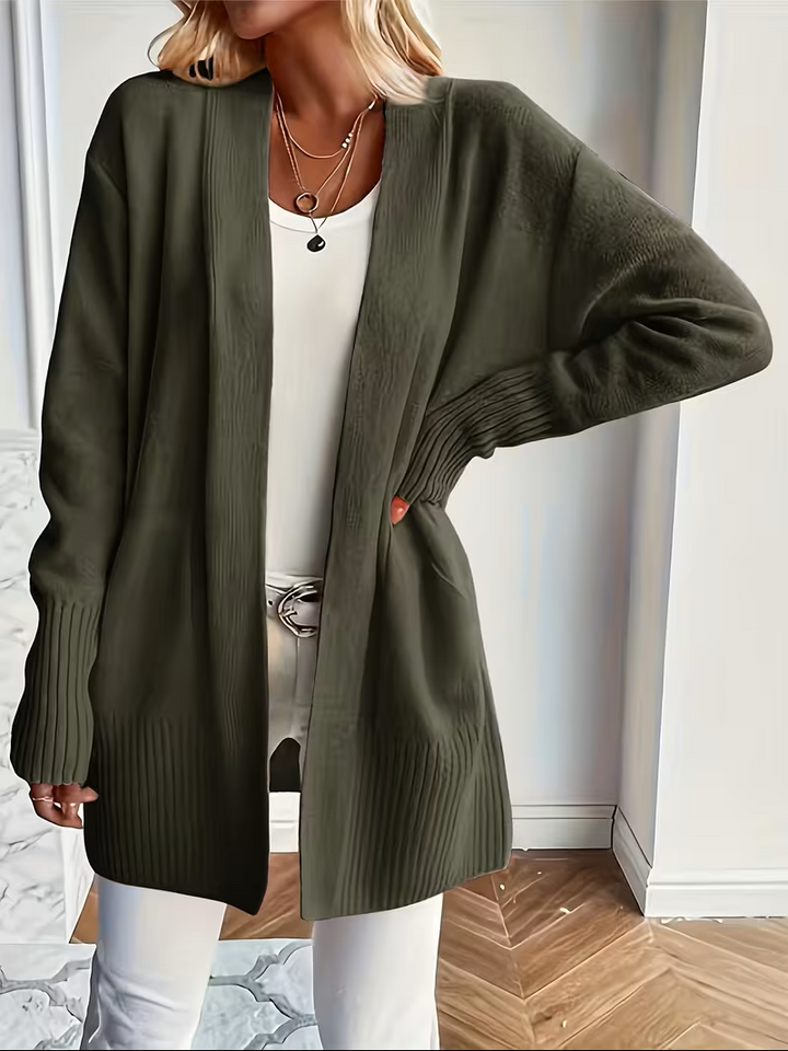 Women's Open Front Cardigan Long Sleeve Ribbed Knit Pockets Casual