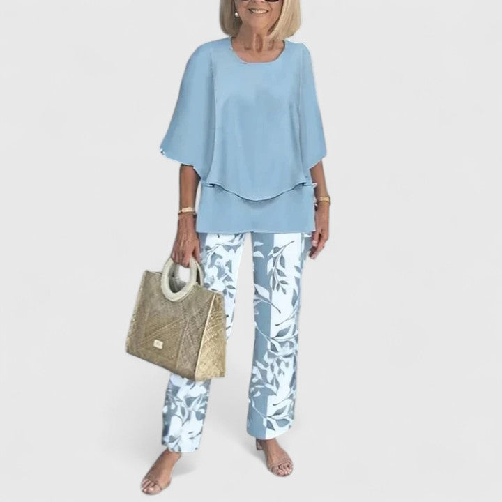 Suzette | Floral Cropped Wide Leg Two-Piece Set for Women