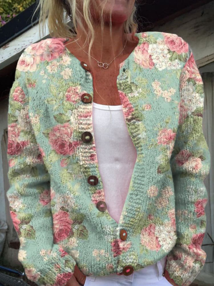 Women's Embroidered Floral Cardigan – Button Front Long Sleeve Knit Cardigan