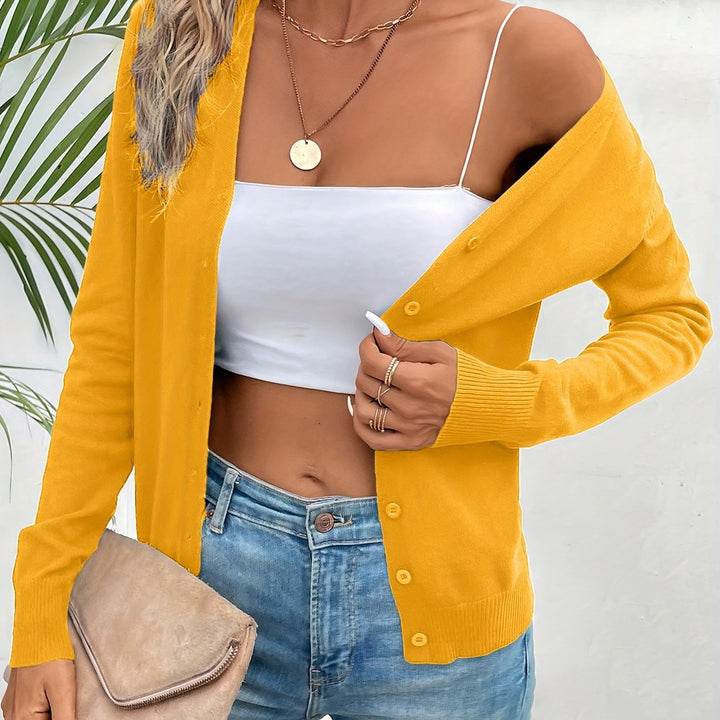Women's Button-Up Cardigan V-Neck Long Sleeve Ribbed Knit Casual Sweater