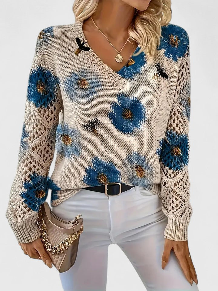 Women's V-Neck Floral Cardigan – Button Front Patterned Knit Cardigan