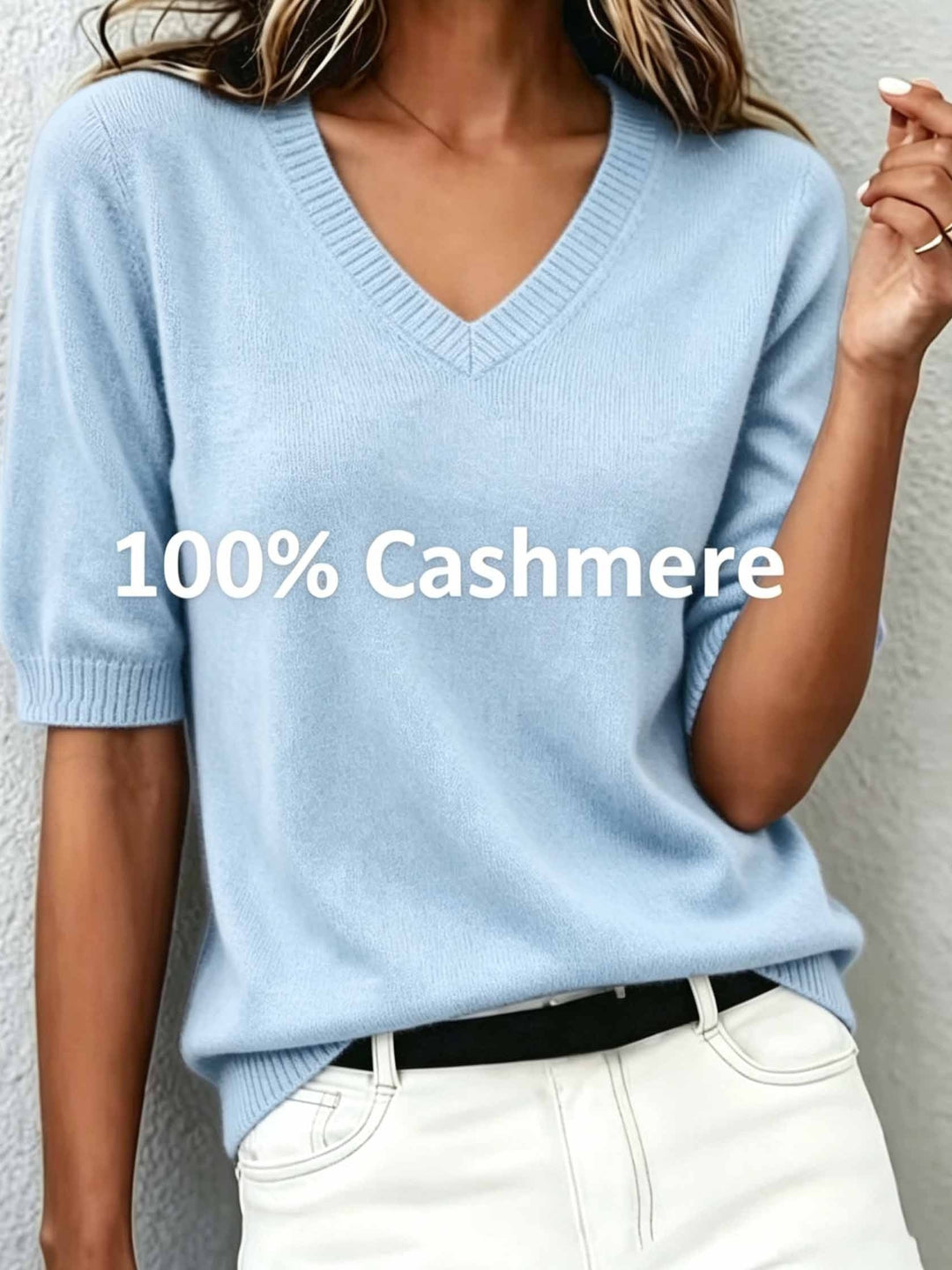 Rosalind | Women's Cashmere Blend Short-Sleeve V-Neck Sweater
