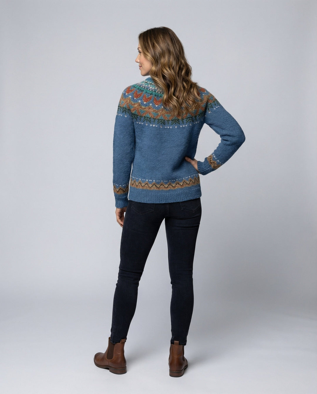 Women's Vintage Nordic Sweater – Icelandic Pattern Crew Neck Pullover