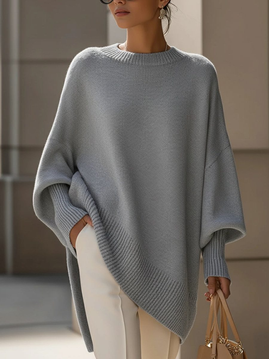 Bathilde | Merino Wool Knit Oversized Asymmetrical Sweater for Women