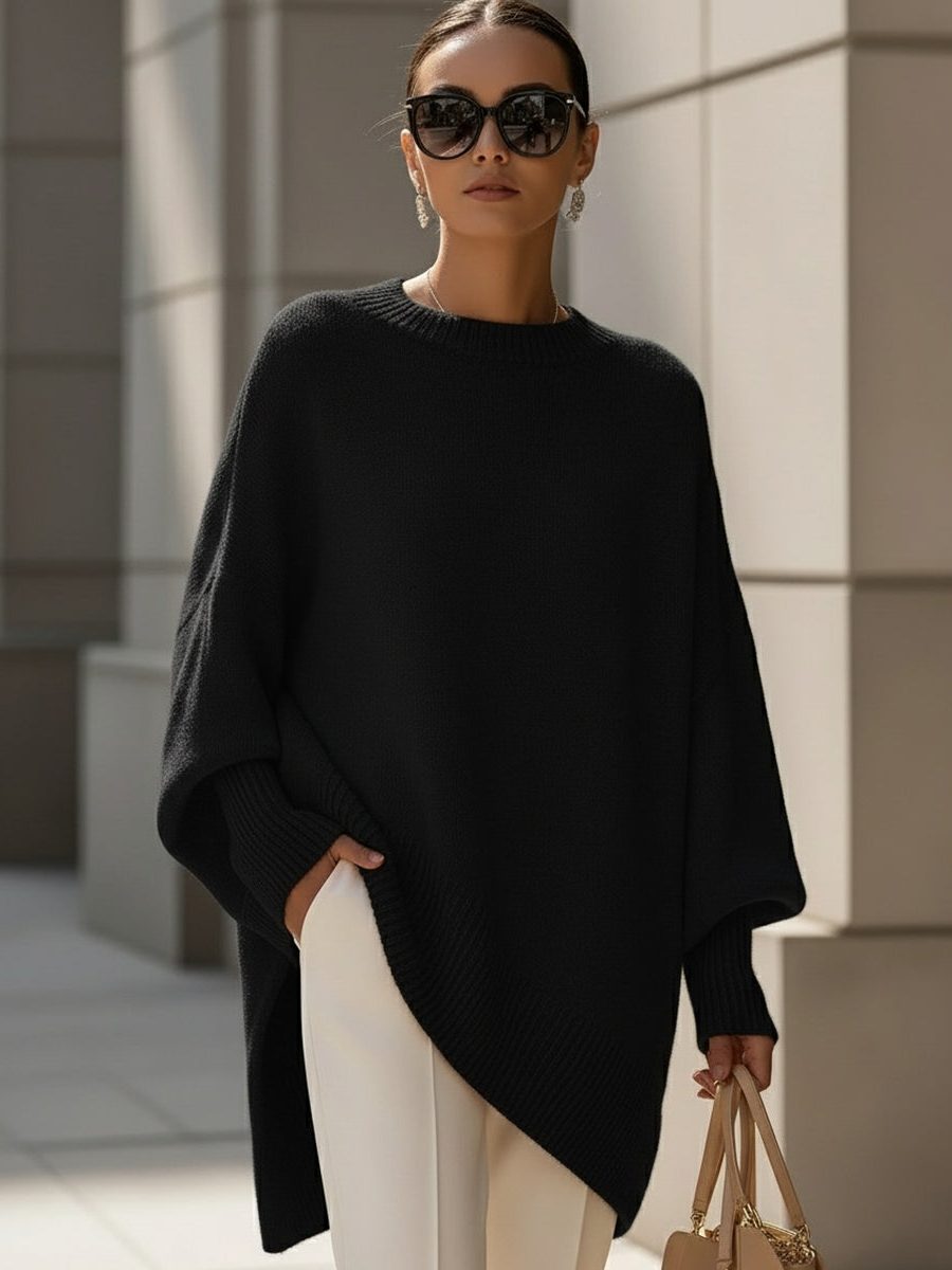 Bathilde | Merino Wool Knit Oversized Asymmetrical Sweater for Women
