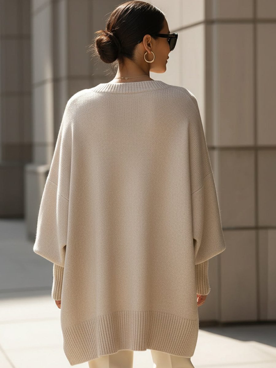 Bathilde | Merino Wool Knit Oversized Asymmetrical Sweater for Women
