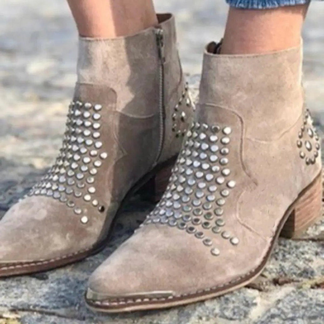 Benedetta | Suede Block Heel Ankle Boots with Studs for Women