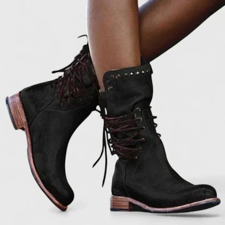 Bernadine | Block Heel Leather Boots with Lace-Up for Women