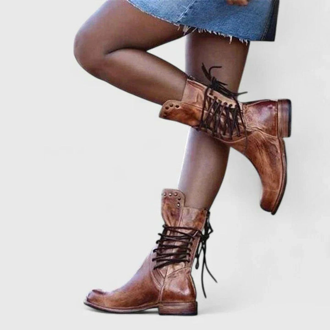Bernadine | Block Heel Leather Boots with Lace-Up for Women