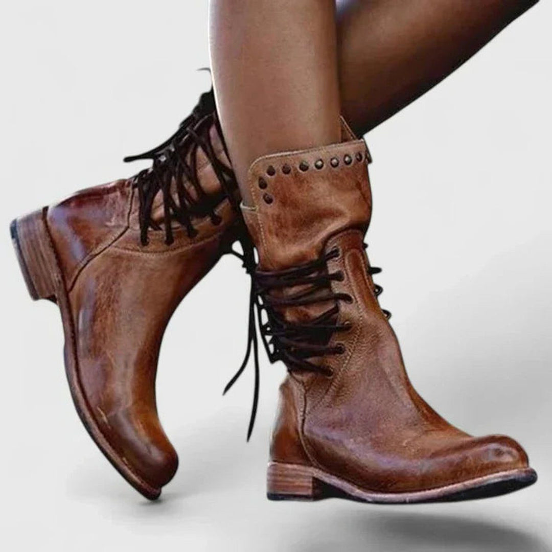 Bernadine | Block Heel Leather Boots with Lace-Up for Women