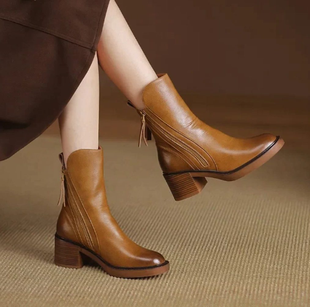 Bibi | Block Heel Ankle Boots with Side Zip for Women