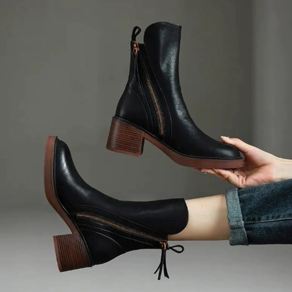 Bibi | Block Heel Ankle Boots with Side Zip for Women