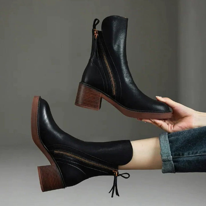 Bibi | Block Heel Ankle Boots with Side Zip for Women