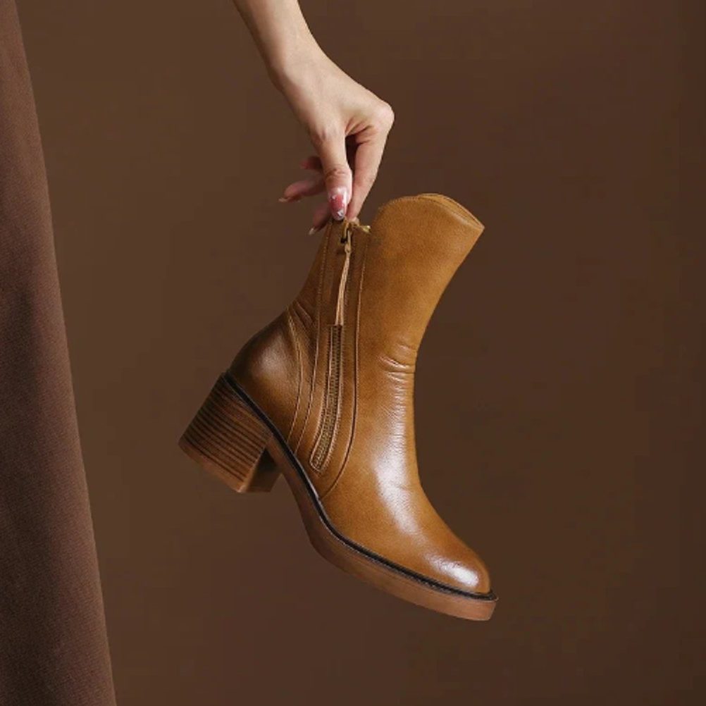 Bibi | Block Heel Ankle Boots with Side Zip for Women