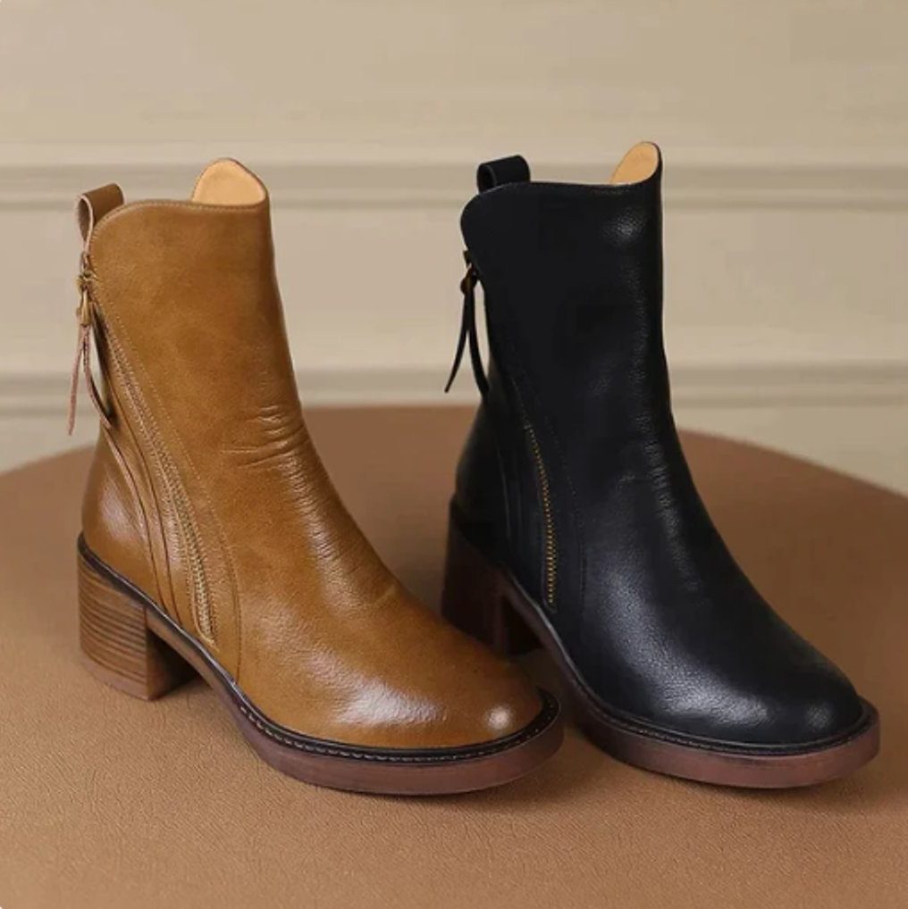 Bibi | Block Heel Ankle Boots with Side Zip for Women